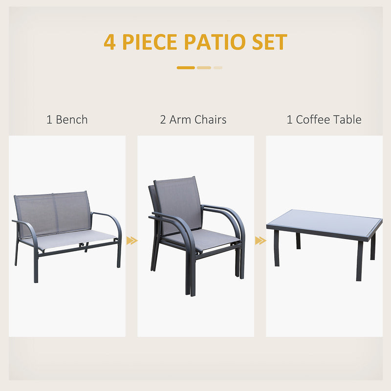 Outsunny 4pcs Patio Furniture Set Garden Sofa Glass Top Coffee Table Chairs