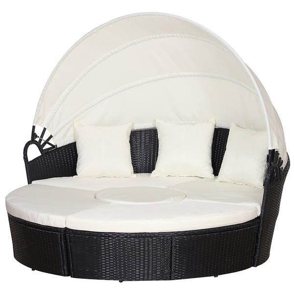 Outsunny 5 PCs Cushioned Outdoor Plastic Rattan Round Sofa Bed Table Set Black