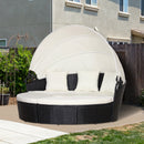 Outsunny 5 PCs Cushioned Outdoor Plastic Rattan Round Sofa Bed Table Set Black