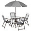 Outsunny 6 Piece Patio Dining Set with Garden Umbrella 4 Folding Chairs, Grey