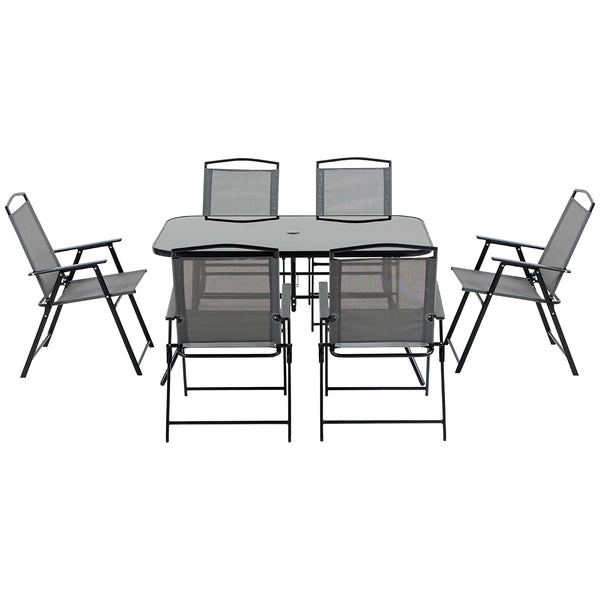Outsunny 7 Pcs Garden Furniture Set with Dining Table 6 Folding Chairs Black