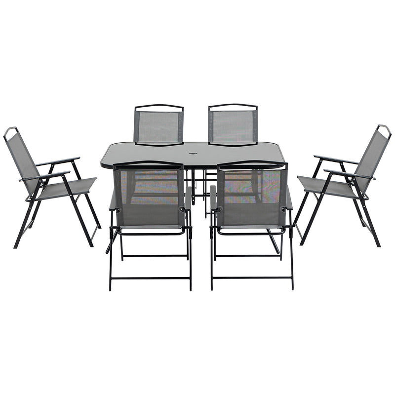 Outsunny 7 Pcs Garden Furniture Set with Dining Table 6 Folding Chairs Black