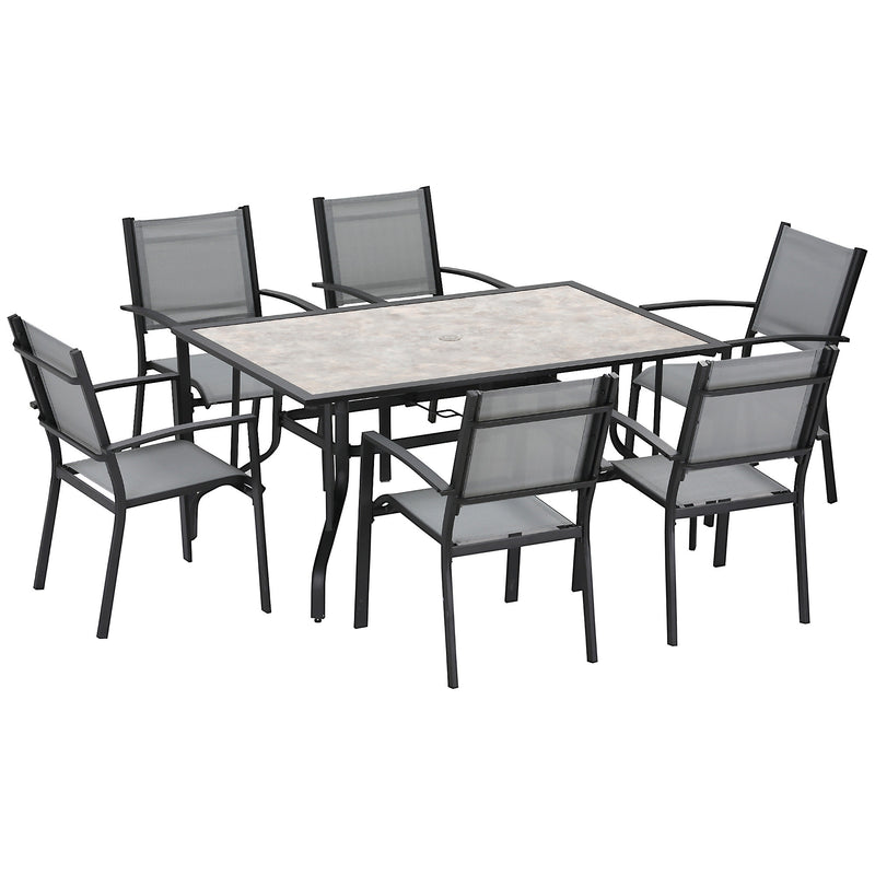 Outsunny 7 Piece Garden Furniture Set with Dining Table Chairs 6 Seater Grey