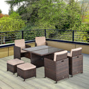 Outsunny Rattan Dining Set Garden Furniture Cube Table Chair Stool Cushion Seat Brown