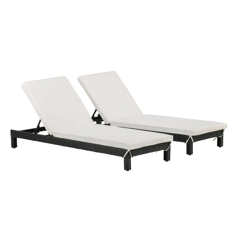 Outsunny Set of 2 Garden Rattan Wicker Sun Lounger Adjustable Relaxer Black