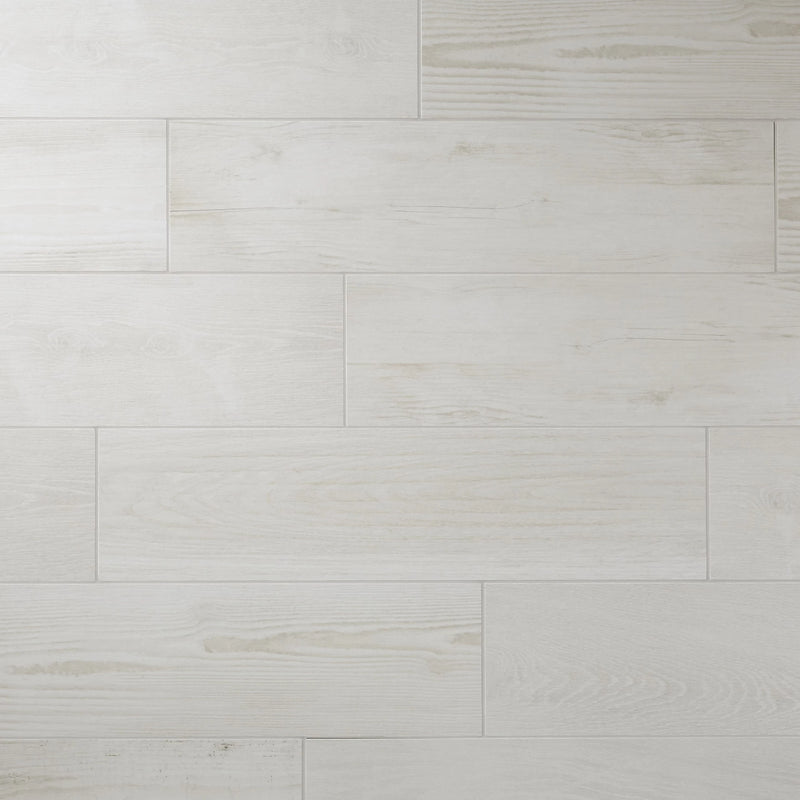 Pine wood White Matt Wood effect Porcelain Wall & floor Tile, Pack of 8, (L)800mm (W)200mm