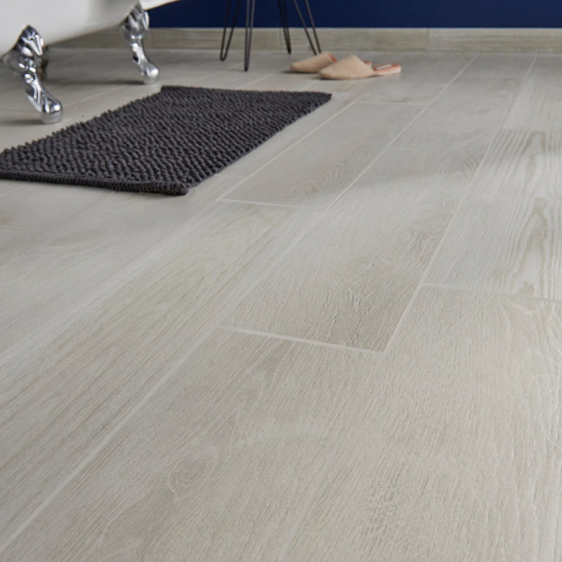 Pine wood White Matt Wood effect Porcelain Wall & floor Tile, Pack of 8, (L)800mm (W)200mm