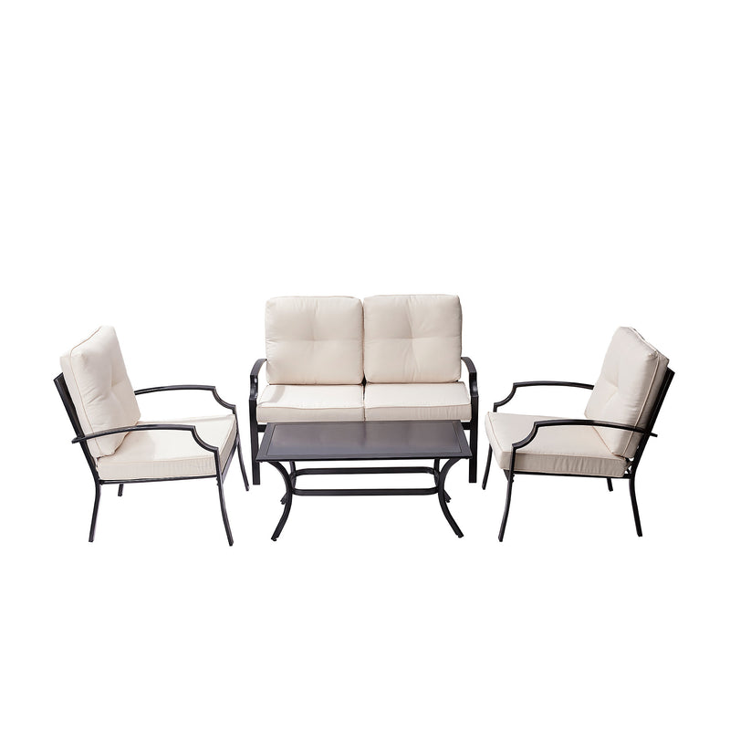 Teamson Home PT-OF0004-UK Black and Cream Patio Furniture Set - Sofa, Table, Chairs