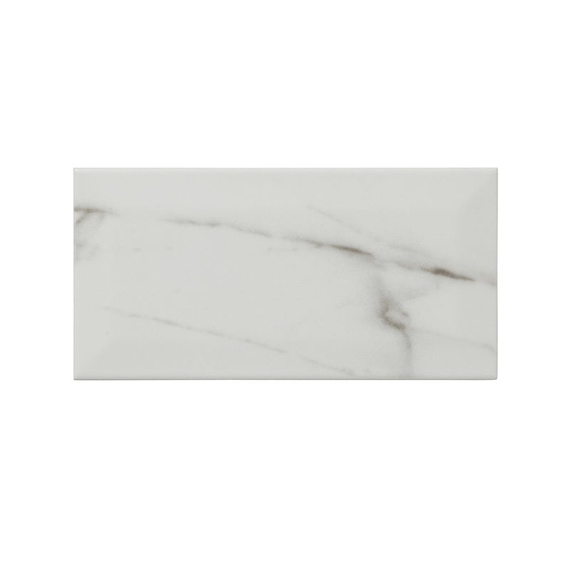 Trentie White Gloss Marble effect Ceramic Wall Tile, Pack of 48, (L)200mm (W)100mm