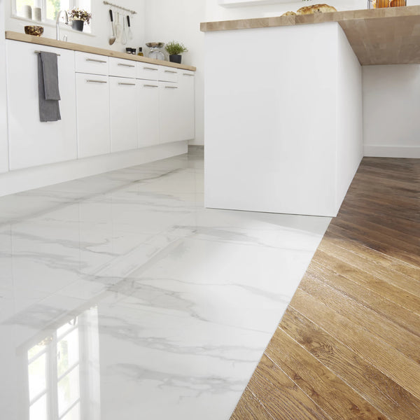 Latinie White Gloss Stone effect Porcelain Wall & floor Tile, Pack