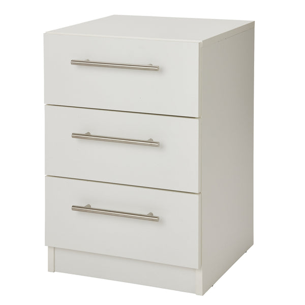 Vinova Matt white 3 Drawer Bedside table (H)585mm (W)400mm (D)401mm