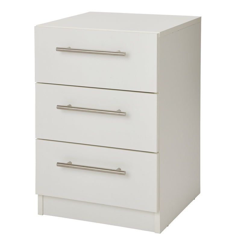 Vinova Matt white 3 Drawer Bedside table (H)585mm (W)400mm (D)401mm