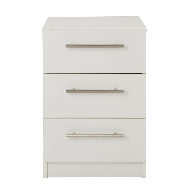 Vinova Matt white 3 Drawer Bedside table (H)585mm (W)400mm (D)401mm