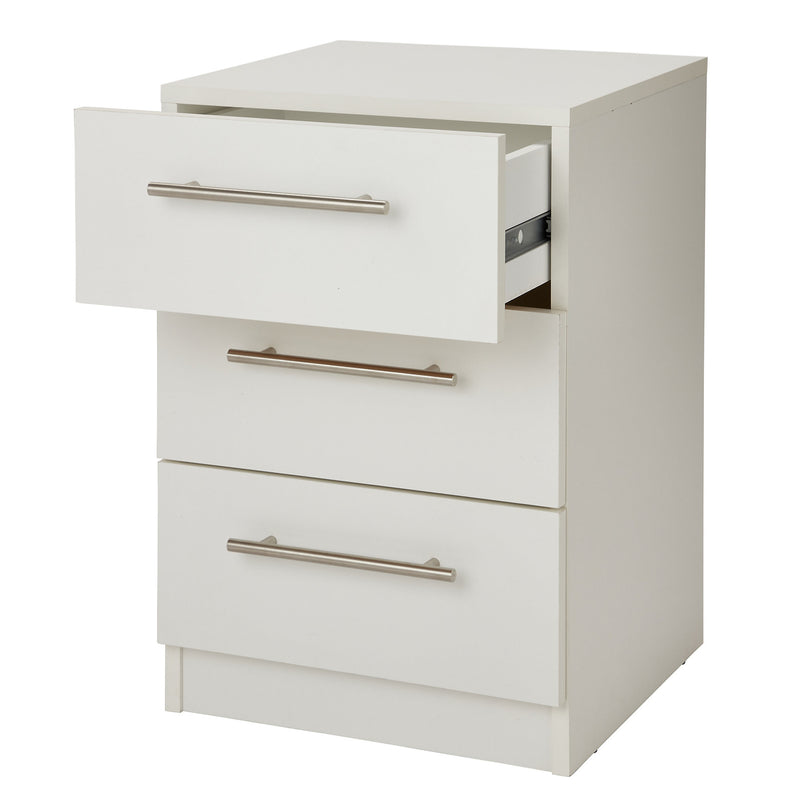 Vinova Matt white 3 Drawer Bedside table (H)585mm (W)400mm (D)401mm